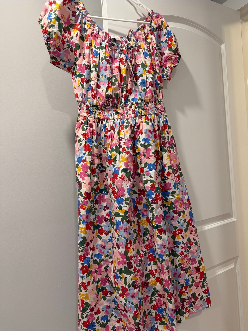 J. Crew Pink Multicolor Floral Smocked Midi Dress